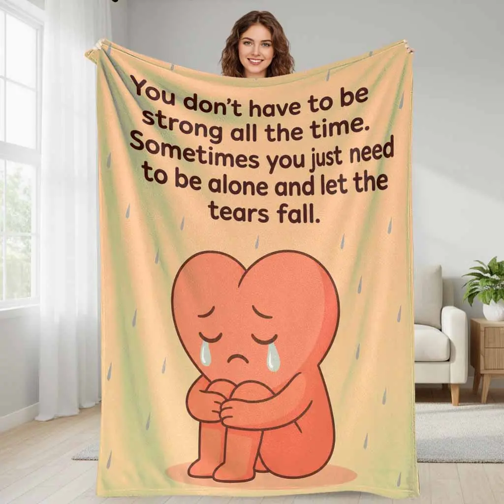 Healing Theme Emotional Quote Flannel Blanket - Sad Heart Print, Plush Texture Flannel Fabric, Super Soft Lightweight Cozy, Multi-Size Home Relaxation Blanket for Living Room, Warm Gift for Home Decor