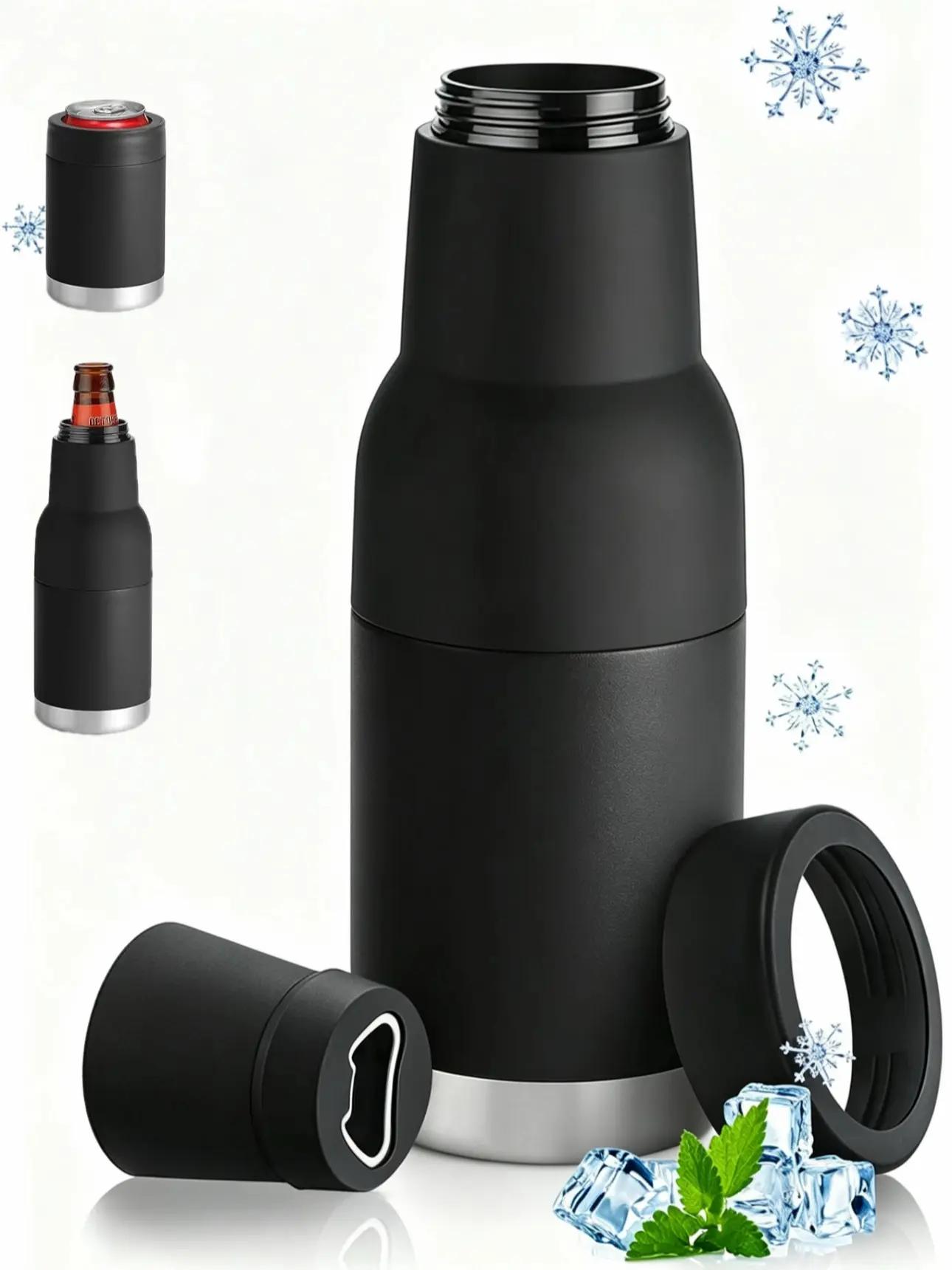 Beer Bottle Cooler, Can Cooler, 3-in-1 Beer Keeper Bottle, Beer Coozies for Bottles and Cans with Bottle Opener, 12oz Slim Can Beer Bottle Insulators Holder, Beverage Can Insulator, Can Cooler for Cans & Beer Bottle