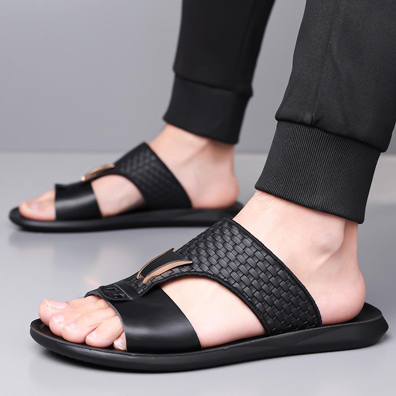Summer Secret Men's Black PU Leather Sandals with Arch Support Anti-Slip Sole Comfortable for Wide/Narrow Feet Stylish Beach & Indoor Slippers US6.5-US13， Footwear Shoe Walking Shoes Boy