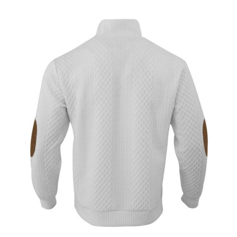 Men's Stand Collar Long Sleeve Casual Outdoor Jacquard Knitwear | New Polo Shirt Men's Ribbed Pullover Circular Knit Polyester Shirt, Stylish Men's Everyday Knitwear, Autumn and Winter, Gift for Father, Classic Knitwear for Husband