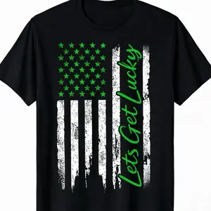 Let’s Get Lucky St. Patrick’s Day Shirt | Green American Flag Tee | Lucky Shamrock Holiday Shirt