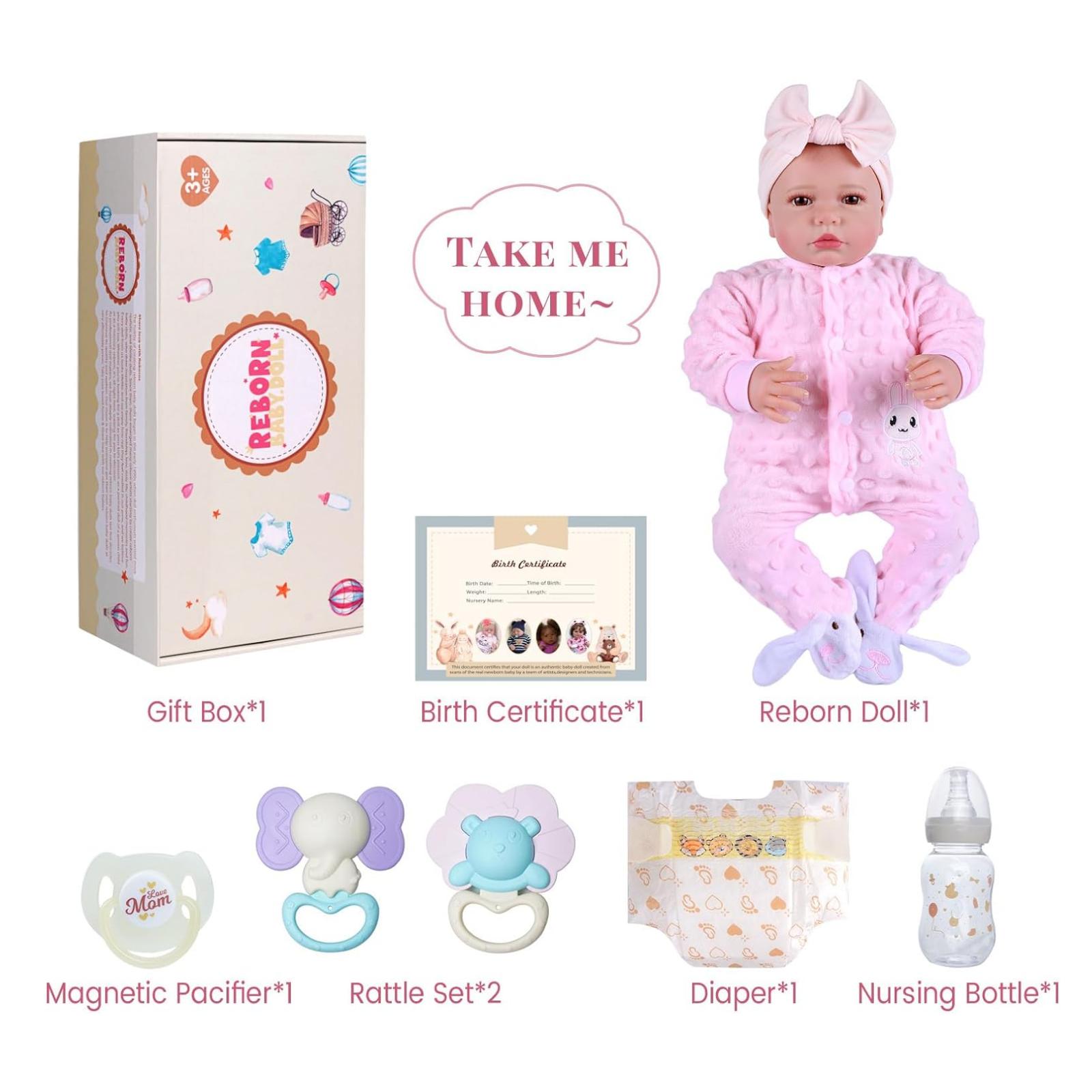 BABESIDE Lifelike Reborn Baby Dolls 20Inch Fabric Body Vinyl Limbs Real Life Baby Dolls with Toy Accessories for Kids Age 3+ Suitable Gifts for Mother's Day Valentine's Day Children's Day & Christmas