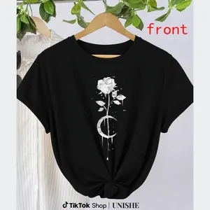 Vintage Gothic Witch Shirt – 100% Cotton Moon Rose Occult Short Sleeve Tee