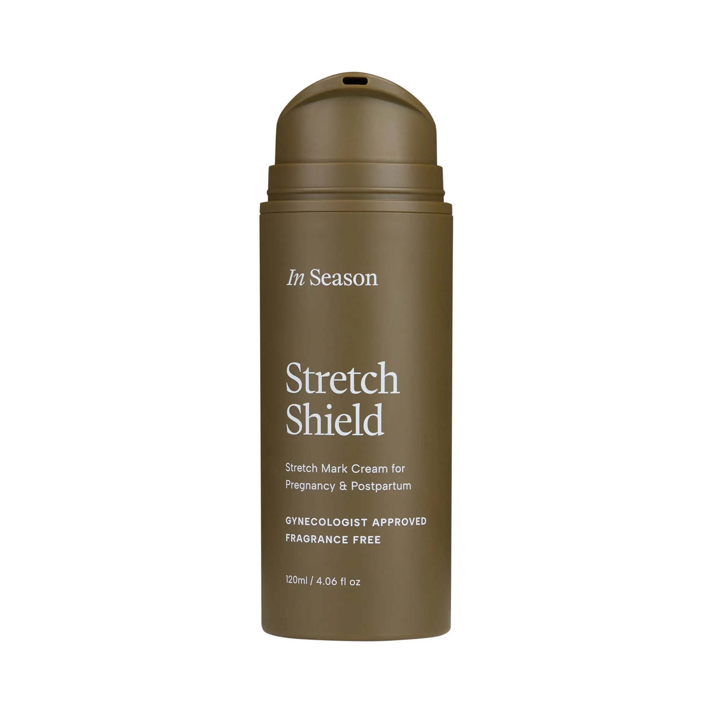 In Season Stretch Shield Stretch Mark Cream for Pregnancy & Postpartum, 4.06 fl oz (120 mL) | Centella Asiatica, Hyaluronic Acid, Clean, pregnancy-safe, & Fragrance-Free