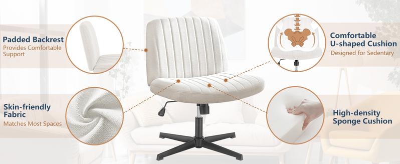 【Valentine's Day Gifts】Sweet Furniture Criss Cross Chair - Armless Desk Chair No Wheels Cross Legged Office Chair Wide Swivel Home Office Desk Chairs,Christmas Present Gift Enhanced Seat Cushion