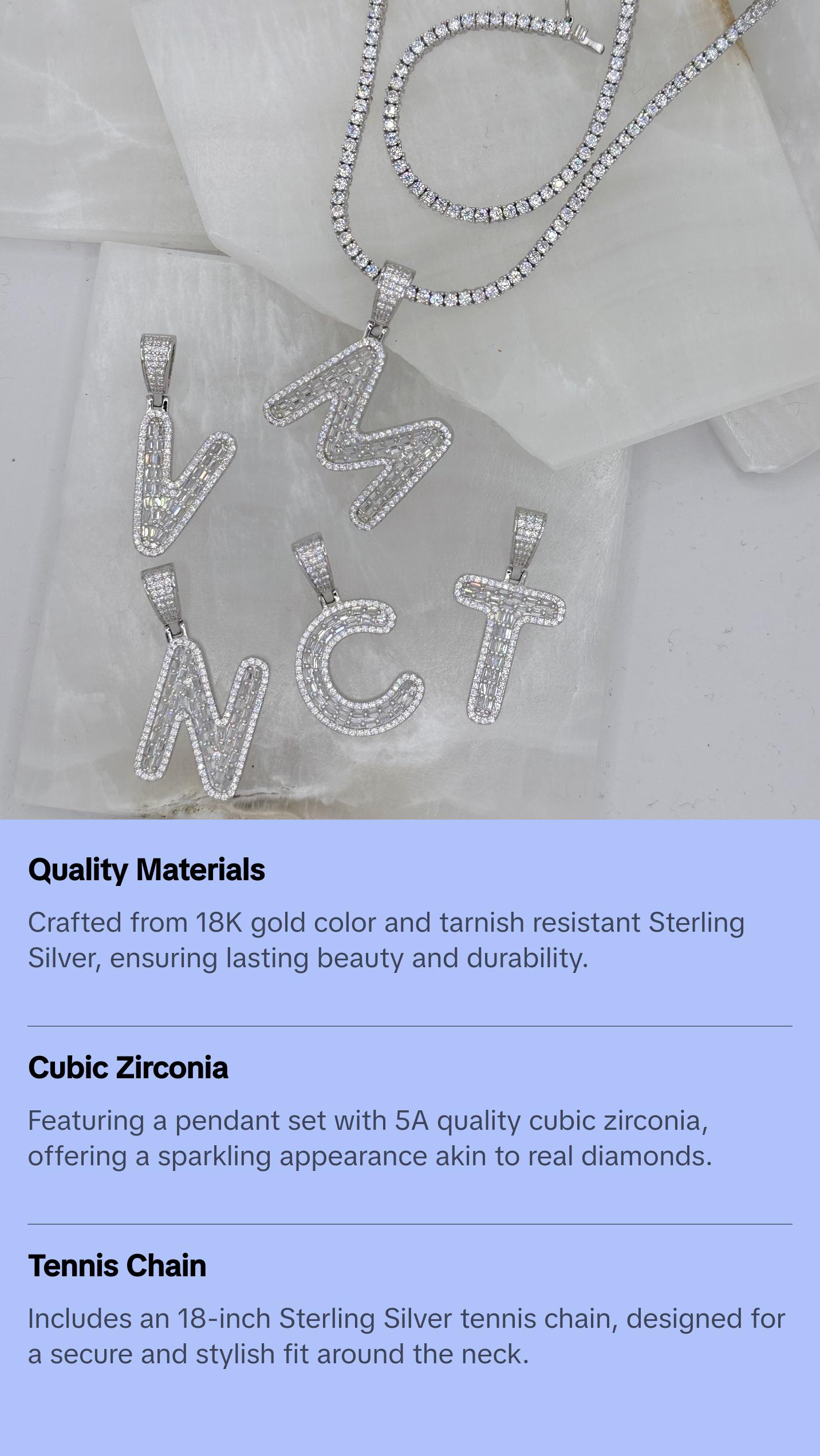 SILVER ICY INITIAL BAGUETTE II TENNIS necklace