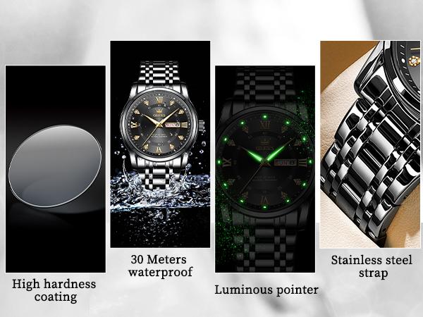 Olevs G5513 Men's Stainless Steel Wrist Watch with Day Date Analog Quartz Waterproof Luminous Modern Business Sport Gift