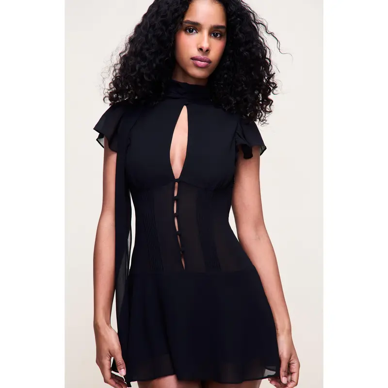 zara mini dress black Daisy Bodycon Dress in Black Daisy White Embro main image 1