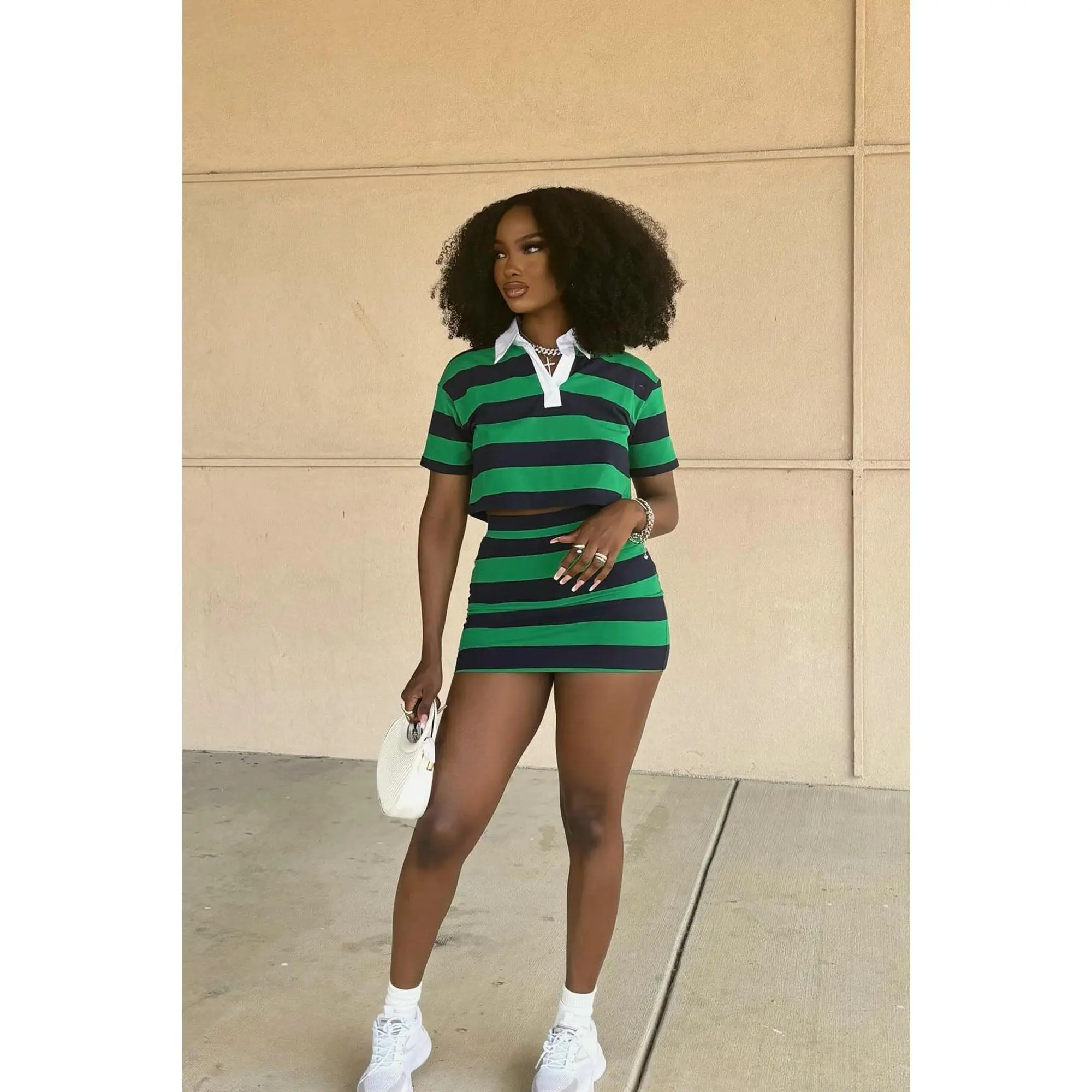 Lindsay Striped Polo Skirt Set - Hunter