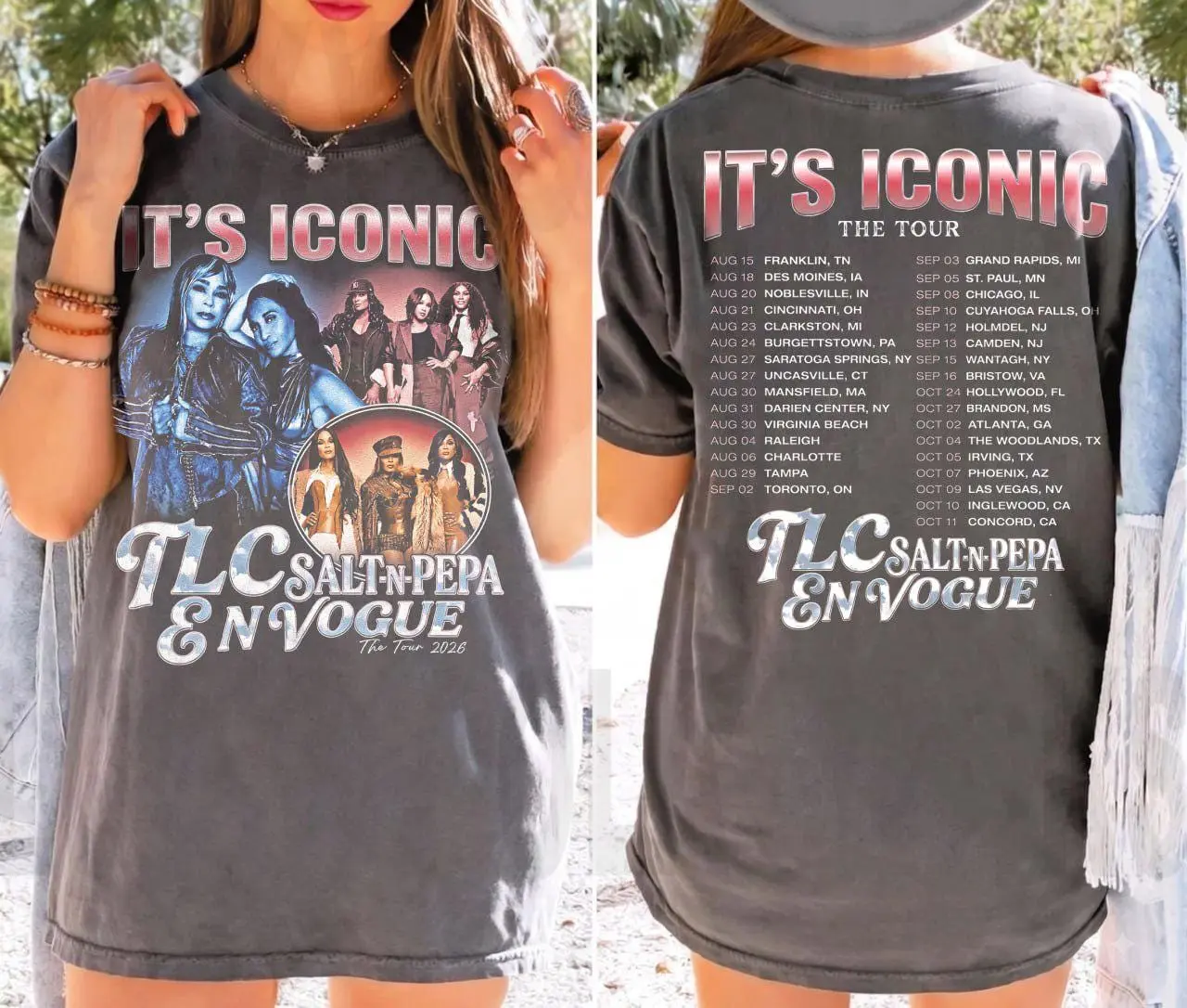 Comfort Colors 2 Sides Vintage TLC Salt N Pepa En Vogue It's Iconic Tour Shirt, 90s Music Girl Band Graphic Tee, Concert Tour Dates Shirt, Retro Band Tee