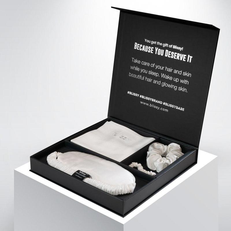 Blissy Dream Gift Set – 100% Mulberry Silk – Pillowcase, Sleep Mask & Scrunchies for Hair & Skin