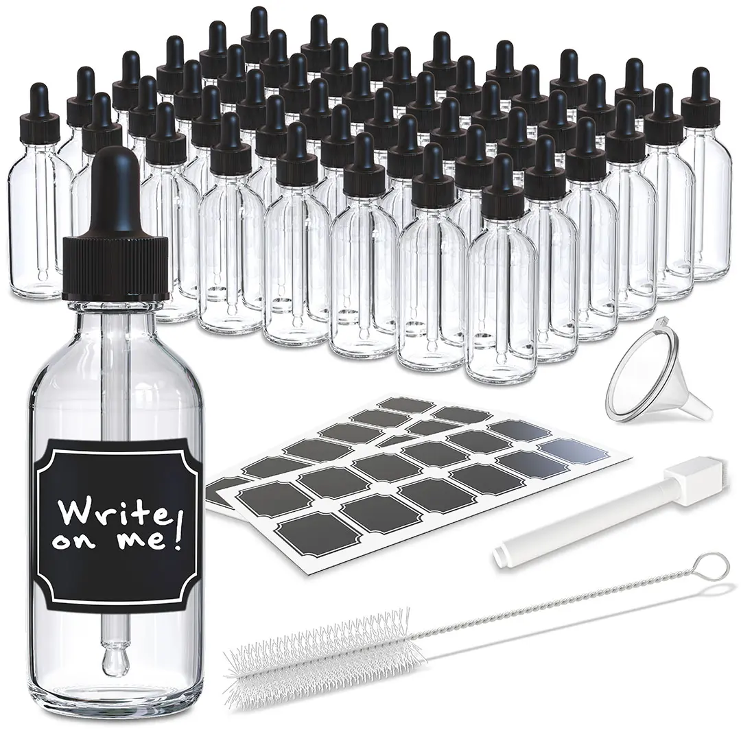 Nevlers 2 Oz Leakproof Clear Glass Dropper Bottles (Set of 48)