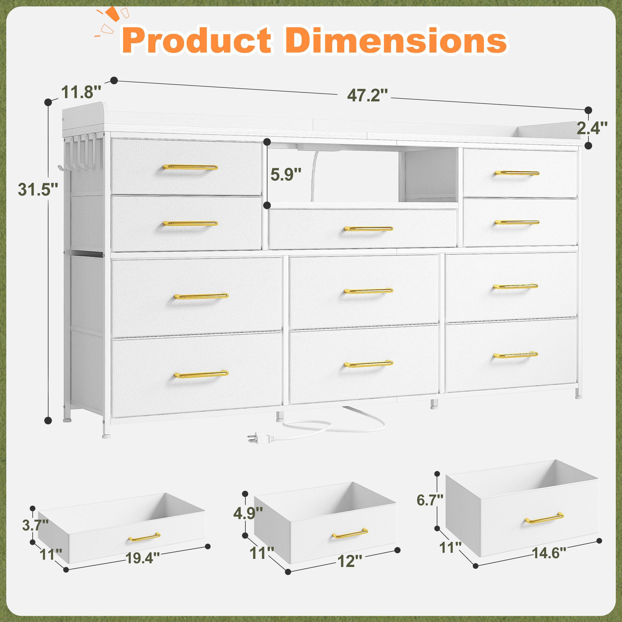 【LaborDaySale】Raybee 11 Drawers Dresser for Bedroom 31'' Height,Sturdy TV Stand with LED & power outlets & 4 hooks Drawerorganizer,Chest of Drawers,Storage Bin Cabinet Furniture