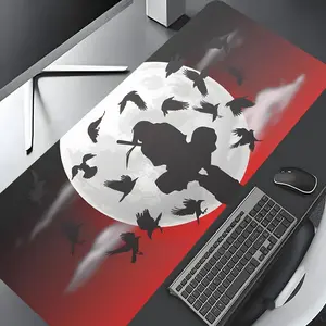Japanese Ninja  Design Extra Large Gaming Desk Mat,Dark Night Crow Desktop Drotection Pad,Washable Rubber Pad Non-Slip Lock Edge Multi-Size Desk Mat Suitable For Home Office,Good Gift for Family and friends