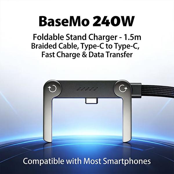 Invisible Holder Charger Cable with Stand, 240w super fast charging 2-in-1 Fast Charging Cord & Phone Stand forGaming, Office, Car Travel, Compatible with iPhoneSamsung Type-C charginle Blackg cab