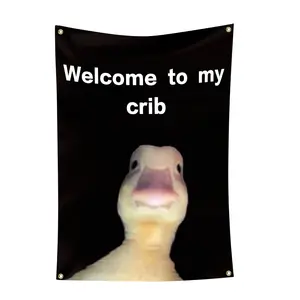 Welcome to My Crib Flag 2x3 Feet Funny Polyester Wall Flag with Brass Grommets for Dorm Room Decor Outdoor Parties High-Quality Material