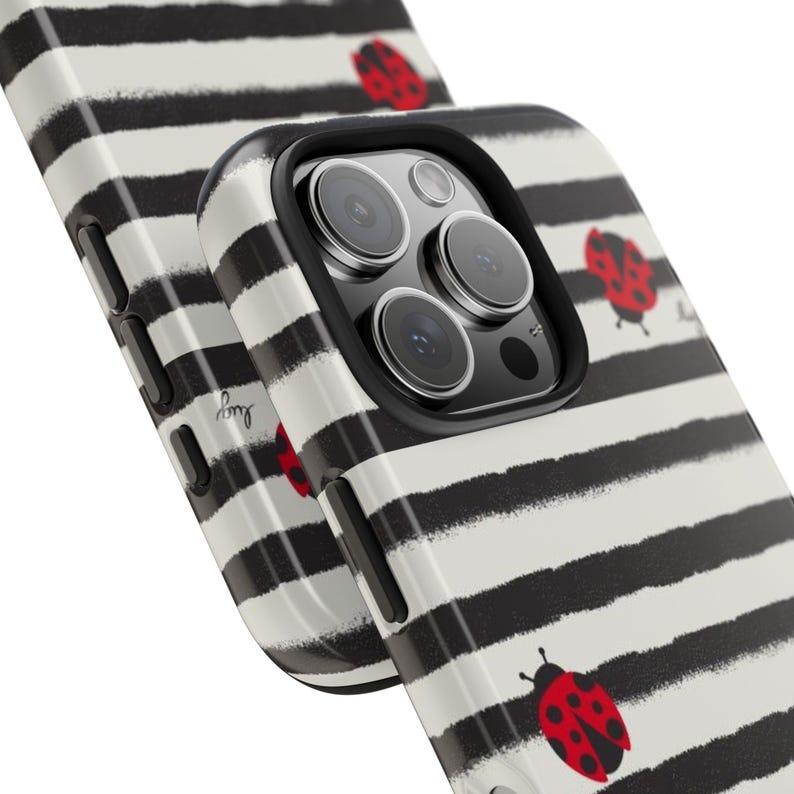 Chic Stripe and Ladybug Phone Case for Stylish Protection and Trendy Design