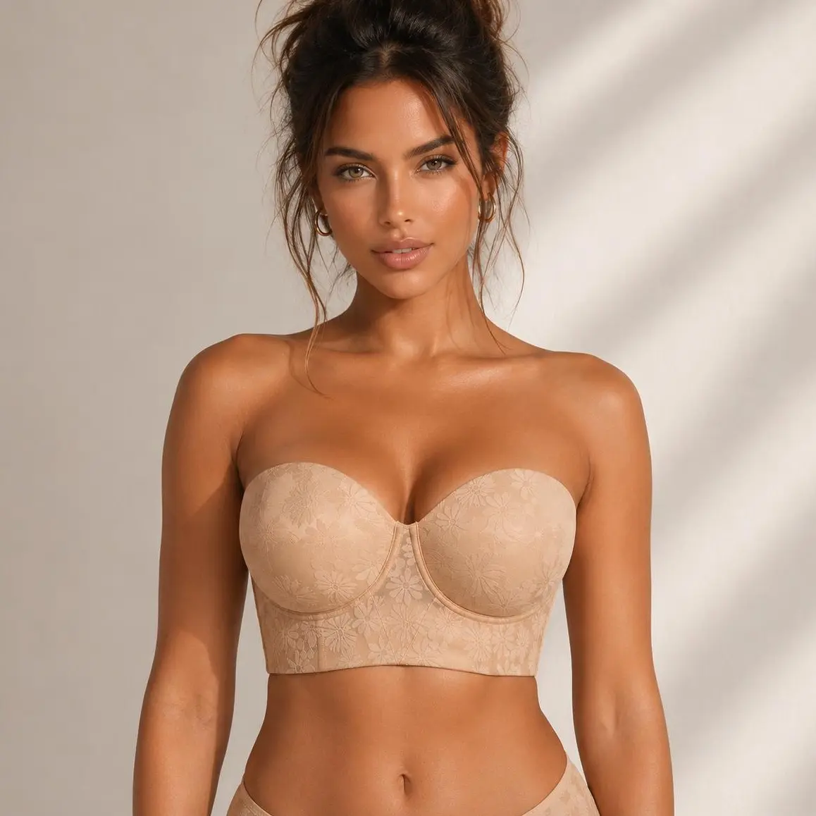 HSIA Strapless Longline Half Cup Corset Bra Longline Corset - Adjustable, Lightlined, Grippy, Supportive for Plus Size Full Bust/Full Figure Women - Hand Wash Only, Elegant Blossom Daisy Spring Statement Strapless Bras