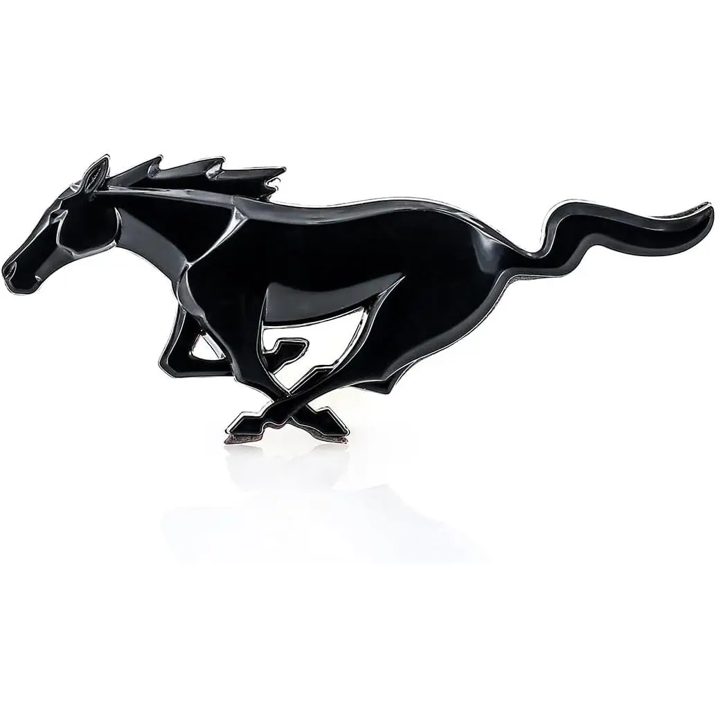 Official Mustang Pony Logo Solid Plastic Car Emblem - 3.25 in Long x 1.25 in, Industrial Strength 3M Adhesive for Strong Adhesion, Car Accessories, Automotive Exterior Decoration Badges Decals, Multi-Use for Vehicles, Clothes, Hats