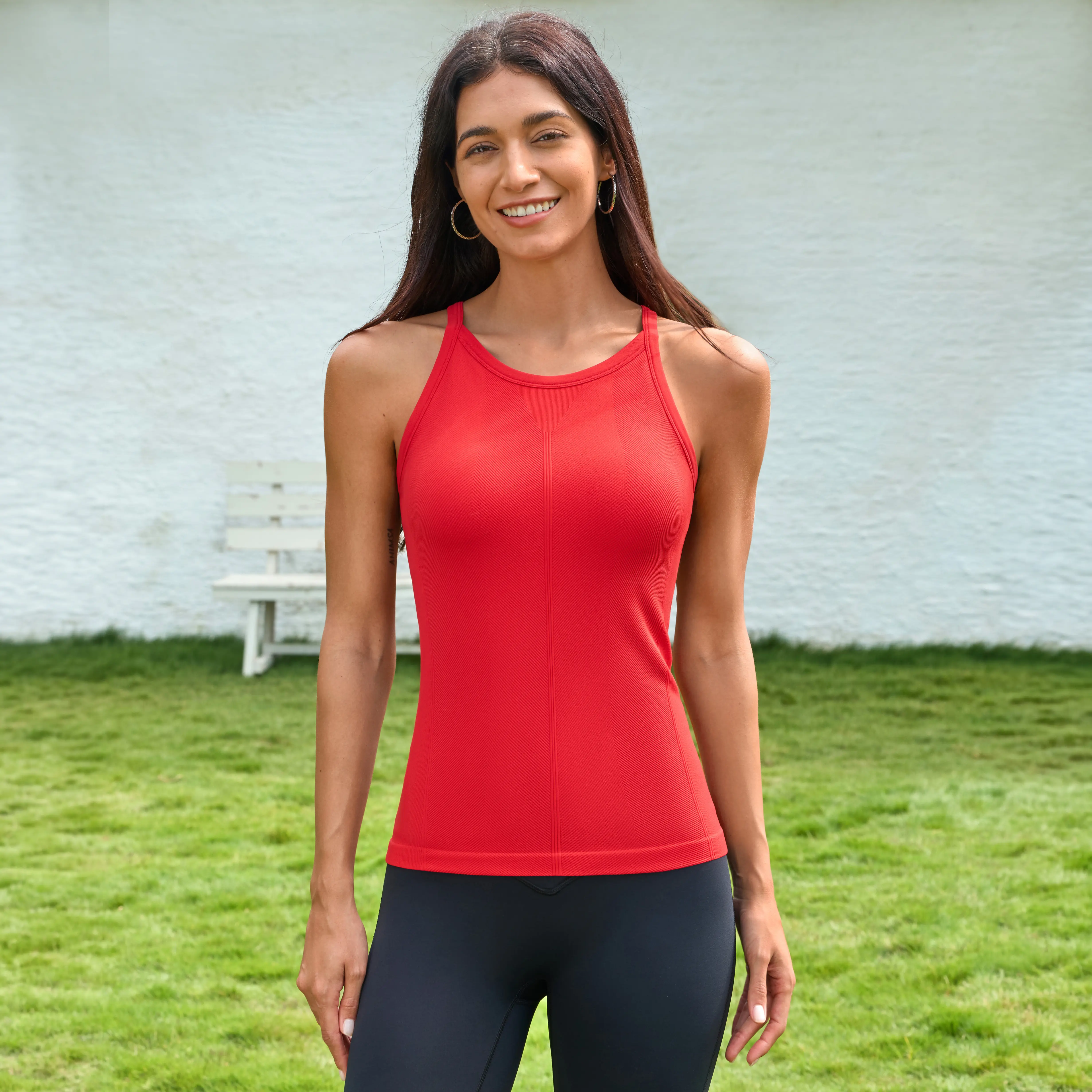 ATTRACO Women Ribflex Workout Tank Tops with Built in Bra  Basic Ribbed Tank Top Crew Neck Racerback Athletic Camisole Seamless