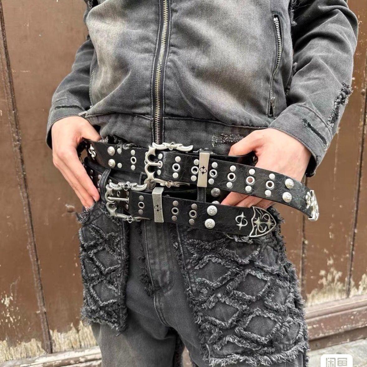 Punk Style Decorated PU Belt with Buckle, Fashion Cross Design Y2k Belt for Party, Daily Clothing Decor, Trendy Versatile & Exquisite Belt for Birthday Gift for Women Men