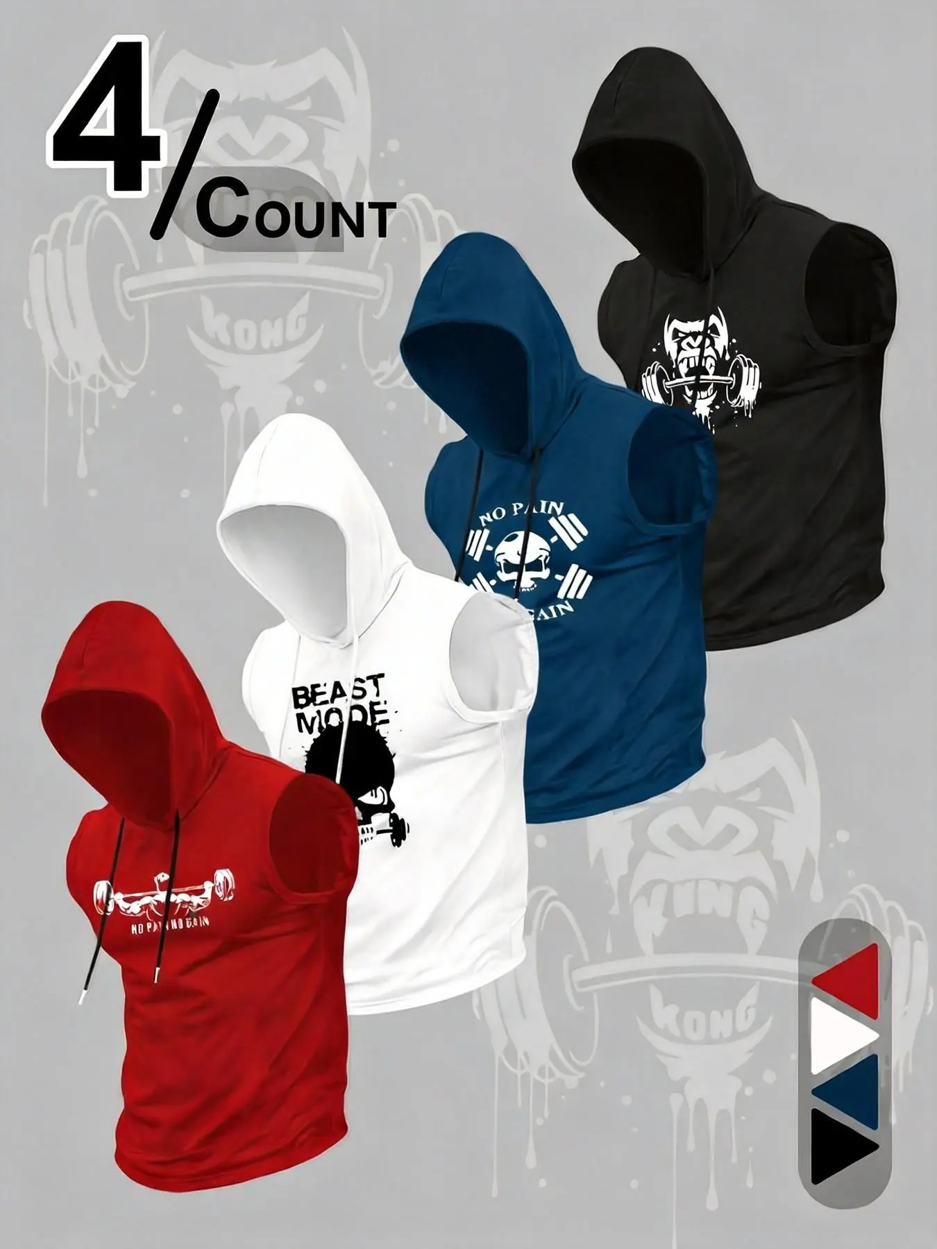 Men's Summer Workout Hoodie Set, Casual Fitted Sleeveless Hooded Tops, Multi-Color Training Tank Tops, Fitness Streetwear