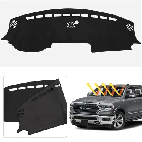 Canvcle Bonded Fabric Custom Fit Dashboard Mat Cover for 2019-2026 Dodge Ram 1500 2500 3500, Nonslip Design, Precise Cutout UV Protector Sunshade, Anti-Glare Car Accessories Interior, Truck Dashboard Accessories, Black