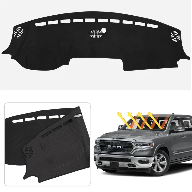 Canvcle Bonded Fabric Custom Fit Dashboard Mat Cover for 2019-2026 Dodge Ram 1500 2500 3500, Nonslip Design, Precise Cutout UV Protector Sunshade, Anti-Glare Car Accessories Interior, Truck Dashboard Accessories, Black