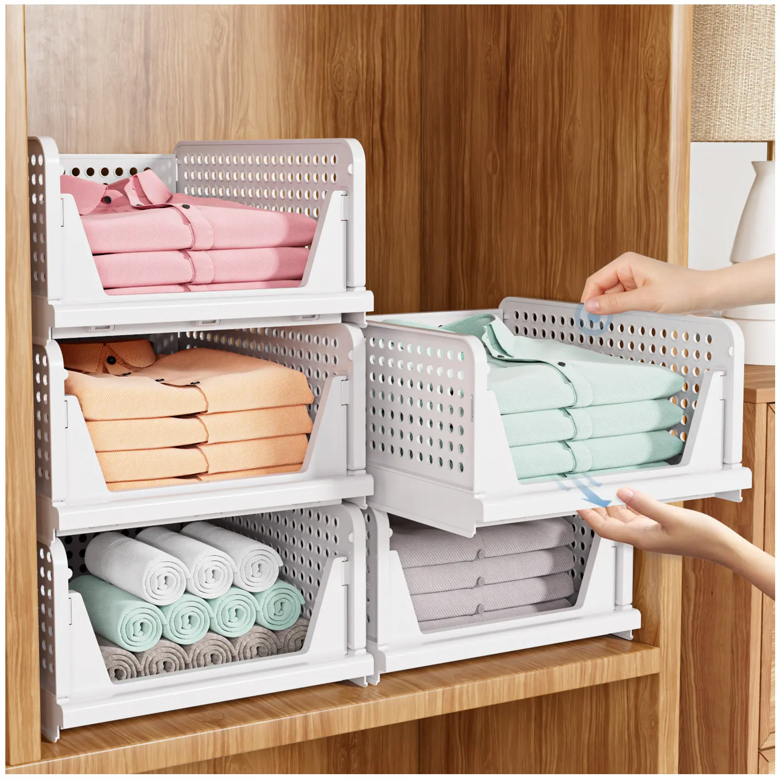 10 Pack Folding Closet Organizers Storage Box, Stackable Storage Bins, Plastic Drawer Basket Closet Storage for Wardrobe Cupboard Kitchen Bathroom Office,dorm essentials,home decor