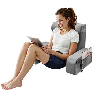 VEVOR Reading Pillow,  , Backrest Support Pillow with Arm and 3 Pockets, Large Size Bed Pillow with Removable Headrest & 25D Sponge, Handle for Easy Carrying, for Reading, Gaming, Resting, Working, Grey