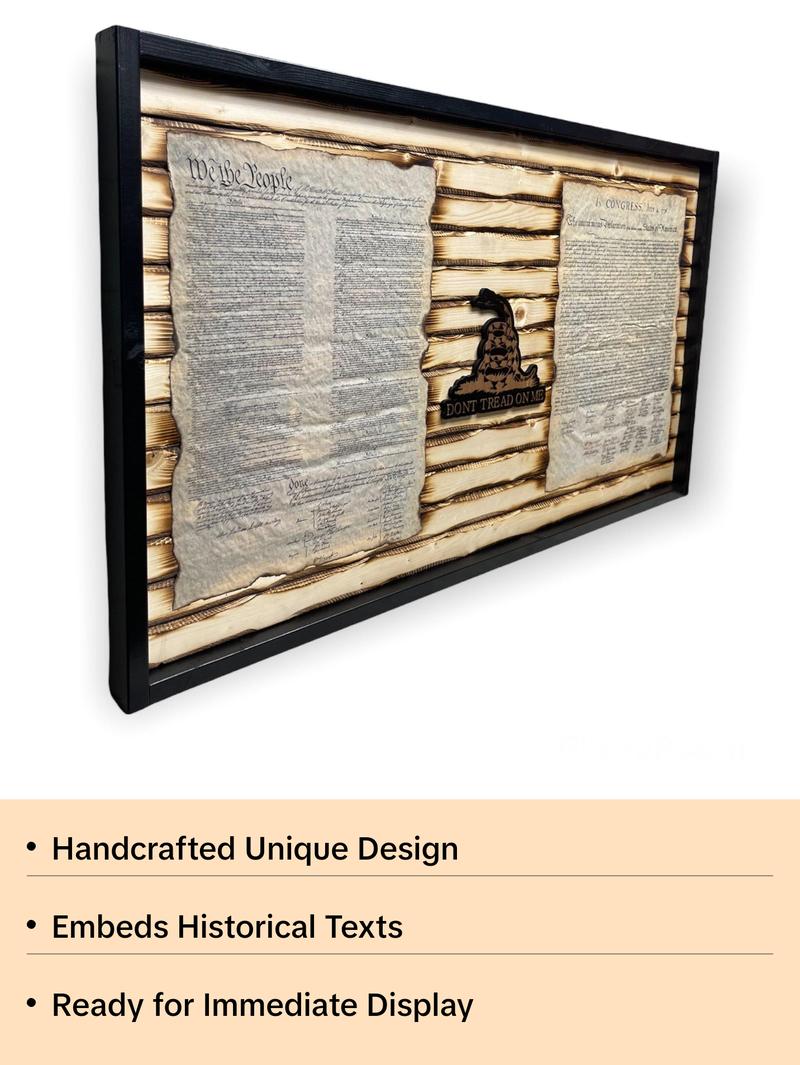 Battle Worn Declaration / Constitution Carved Wood Flag