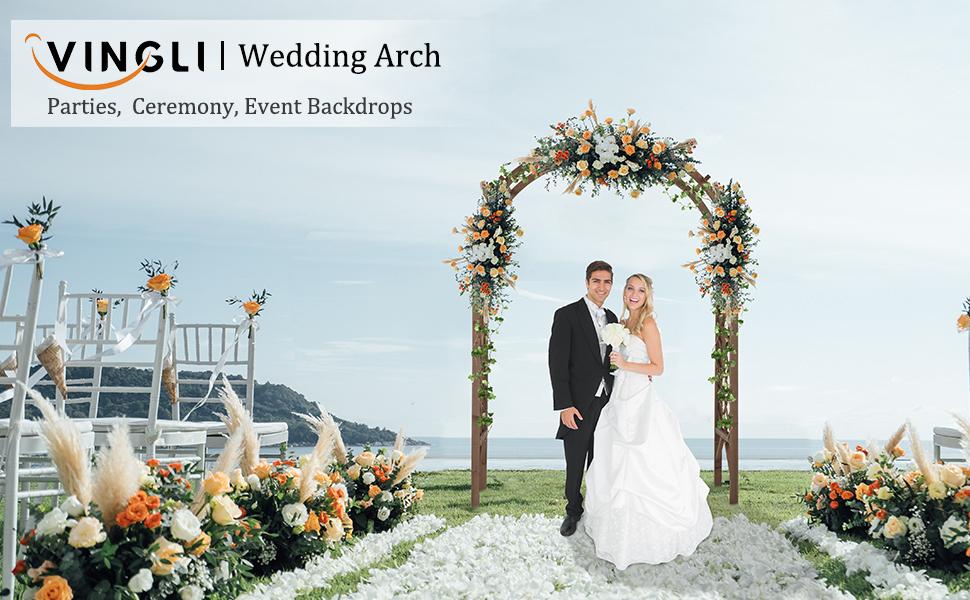 VINGLI Wooden Garden Arbor, Wedding Arch, 7ft Arch Backdrop Stand for Ceremony, Wood Trellis for Plant Climbing, Christmas Decor Pergola for Garden Backyard, Lawn VINGLI Wooden Garden Arbor, Wedding Arch, 7ft Arch Backdrop Stand for Ceremony, Wood Trellis for Plant Climbing, Christmas Decor Pergola for Garden Backyard, Lawn