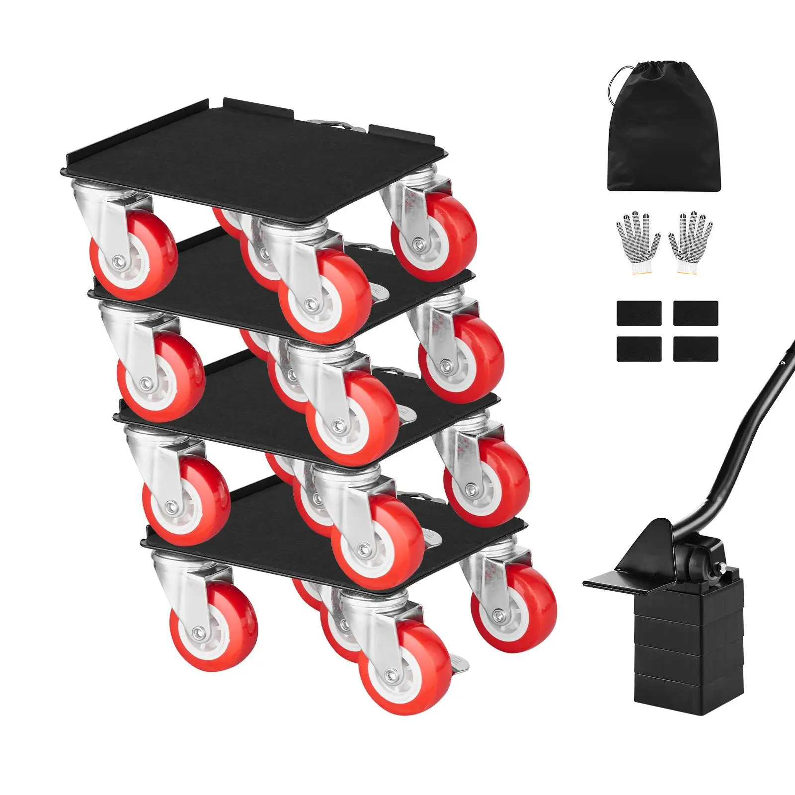 【Summerfinds】VEVOR Heavy-Duty Furniture Dolly Set, 5 in 360° Rotation/Swivel Wheels, 5-Wheel Stability, Carbon Steel Panel, Dual-Brake Furniture Lift Slider with L-Shaped Edges, 3474 lbs Max Load, Multi-Surface Compatible for Appliance Move, Home Use