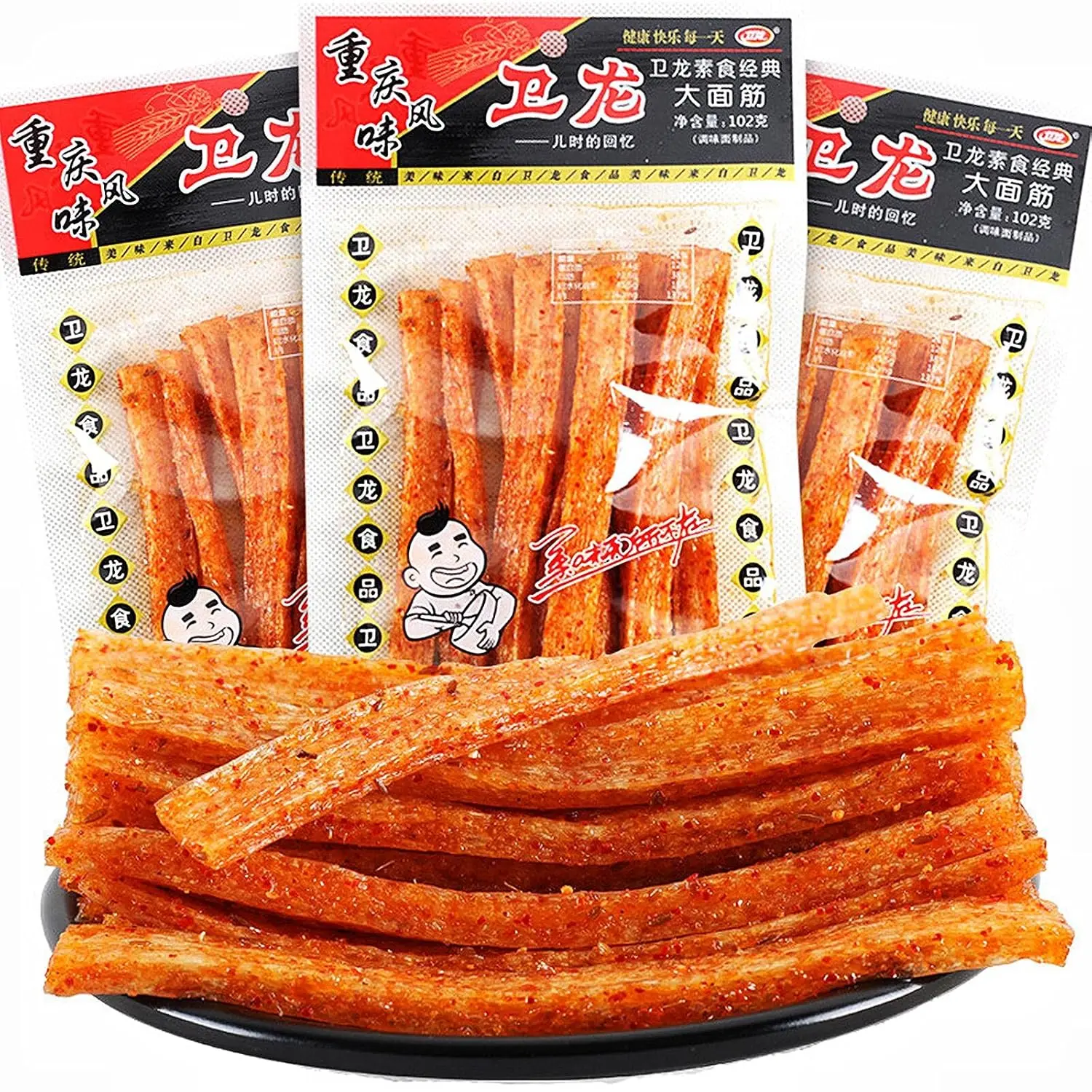 Walmart Spicy Strips - Spicy Gluten Latiao, Chinese Special Casual Snack Food, Wheat/Chili/Spice, Low Sugar, Low Calories, Vegan, 102g