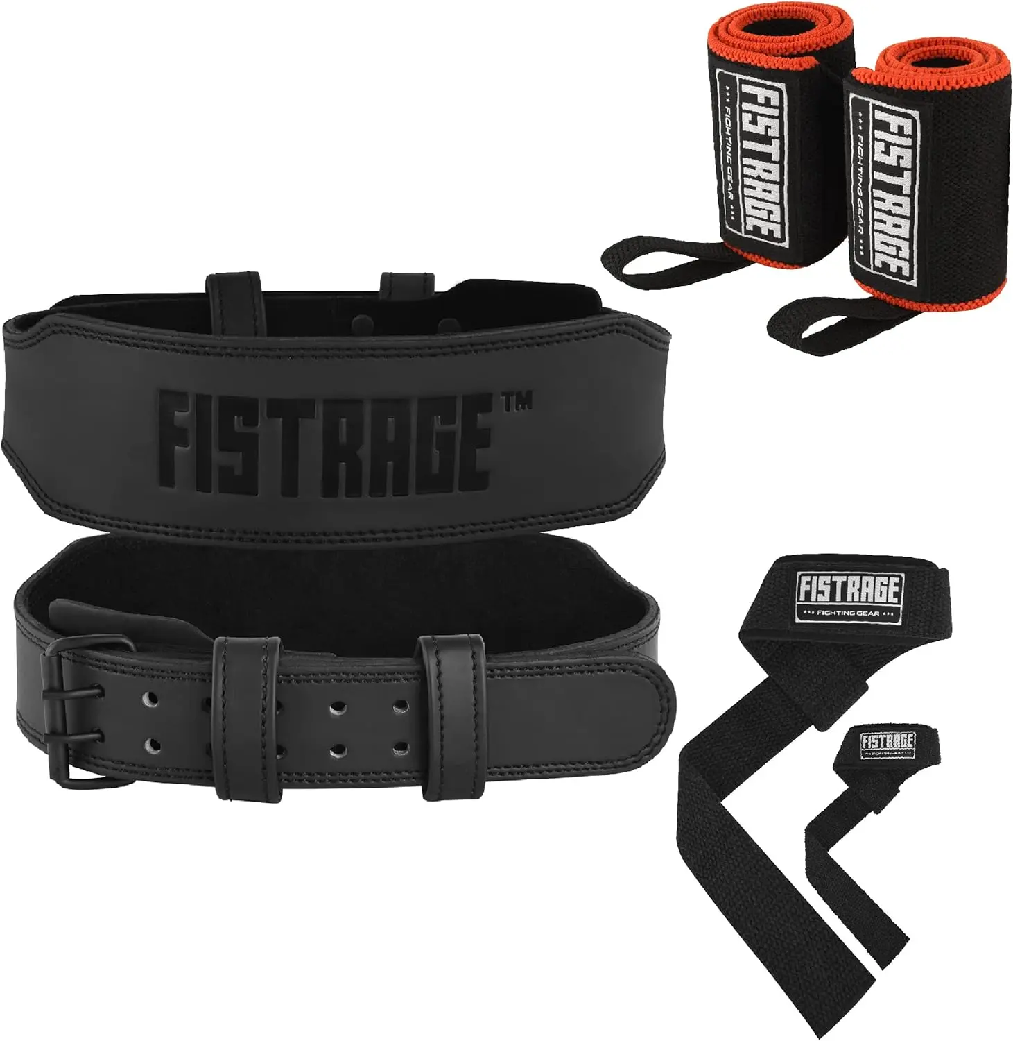 FISTRAGE Leather Power Weight Lifting Belt with Free Wrist Straps, Gym Accessories for Heavy-Duty Training, Strong Lower Back Lumbar Support