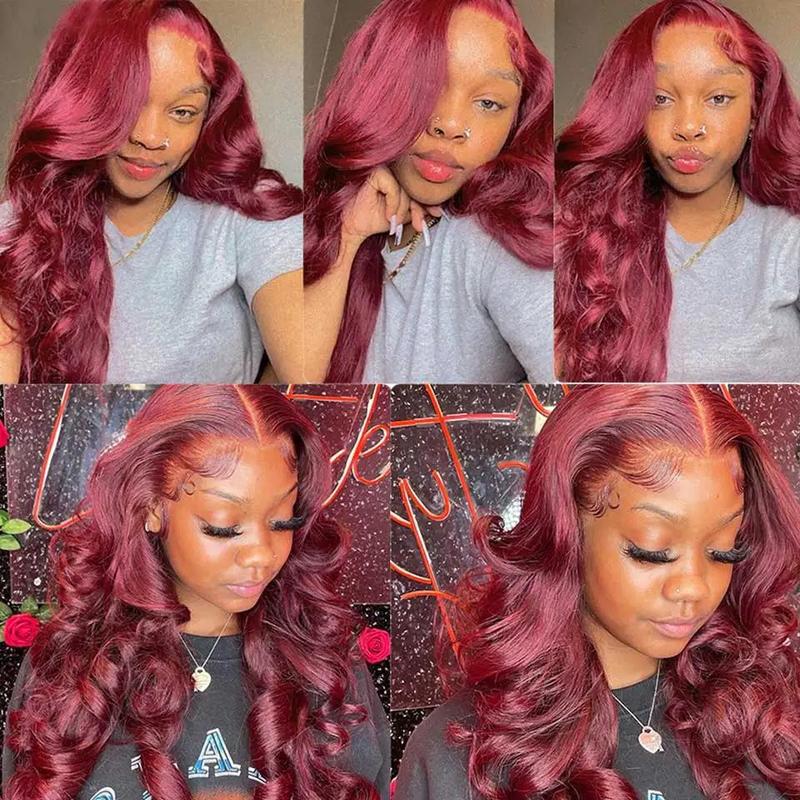 [NEW] 99J Burgundy Lace Frontal Wig 13x6 Body Wave Lace Front Wig HD Transparent Lace Frontal Wig Human Hair Pre Plucked 99j Red Color