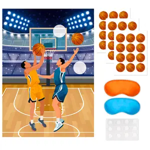 Pin The Basketball on The Hoop Game, 7 Pcs Basketball Pin Game Supplies - Basketball Party Games Poster, Basketballs Stickers Basketball Game Blindfold etc Basketball Party Decorations Games