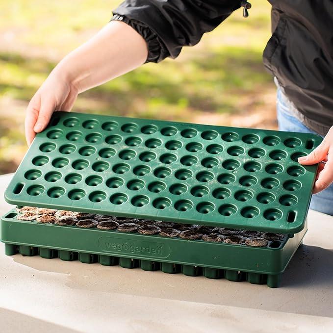 Vego Garden Seedling Suite Products 10" x 20" 76 Cells Stackable Seed Starter Germination Tray with 3-in-1 Plant & Pop Board & Bottom Watering Tray for Easy Seed Starting - Growing Kit