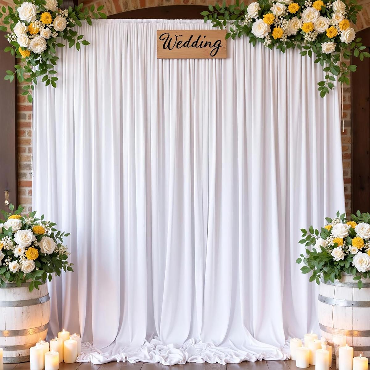 3 Set 10FTx7FT White Wrinkle-Free Wedding Backdrop Curtain -Silky Washable White Polyester Drapes for Baby Showers Birthday Parties Photography Wedding Receptions-6 Panels 5FTx7FT