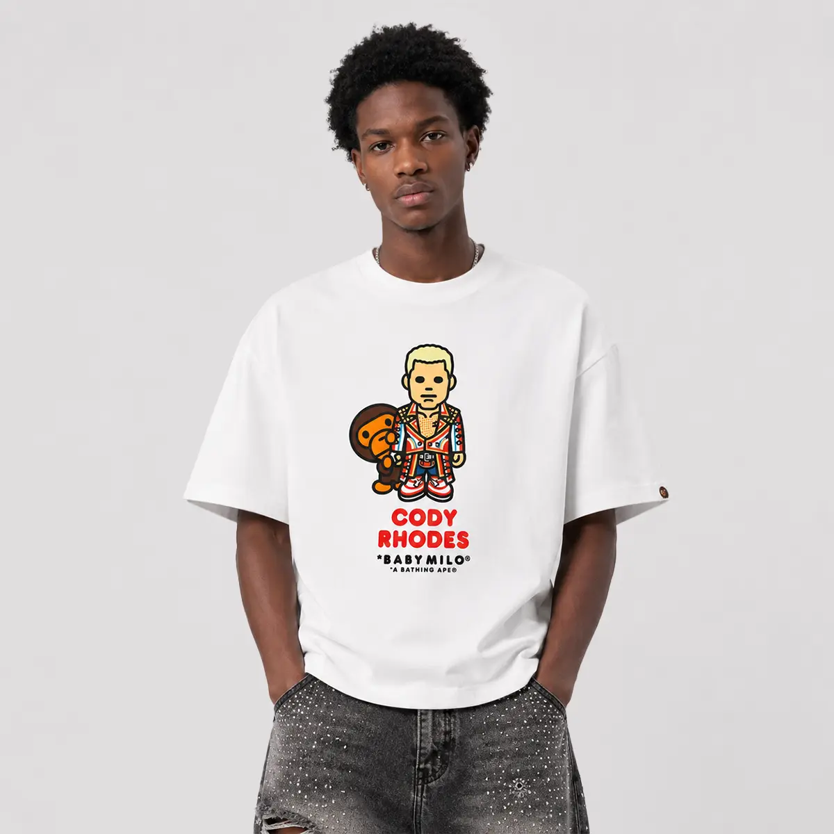 BAPE X WWE CODY RHODES BABY MILO RELAXED FIT TEE WHITE