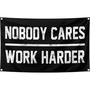 Tapestry Nobody Cares Work Harder Motivational Gym Banner With 4 Brass Gaskets Tapestry Flag.Inspire Your Fitness Wall Decor.Decoration Gift