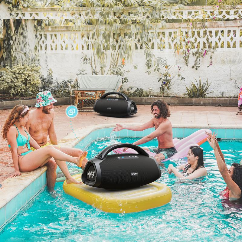 W-KING 330W Peak Bluetooth Speaker, 2 Mics 7.5" Subwoofer, IPX7 Waterproof EQ App Fast Charge 24H Play Guitar Charging Portable