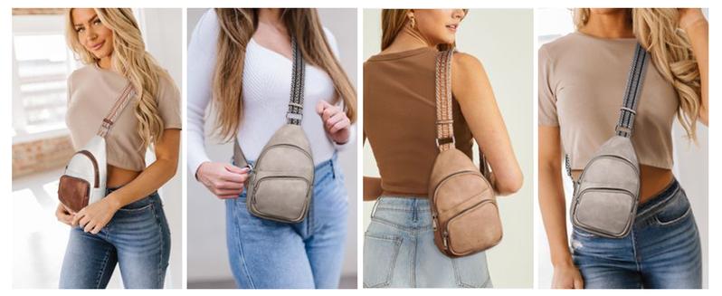 CLUCI HolidayHaul Small Sling Bag for Women and men, Vegan Leather Fanny Pack Crossbody Bag with Guitar Strap, Multi Pockets, Zipper Closure