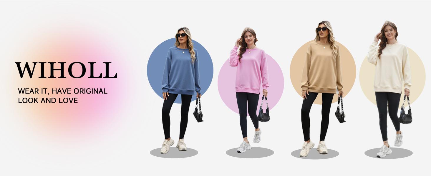 【Flash Sale · Final Stock】WIHOLL Women's Oversized Crewneck Sweatshirt Fleece Pullover Top with Pocket SpringStatements