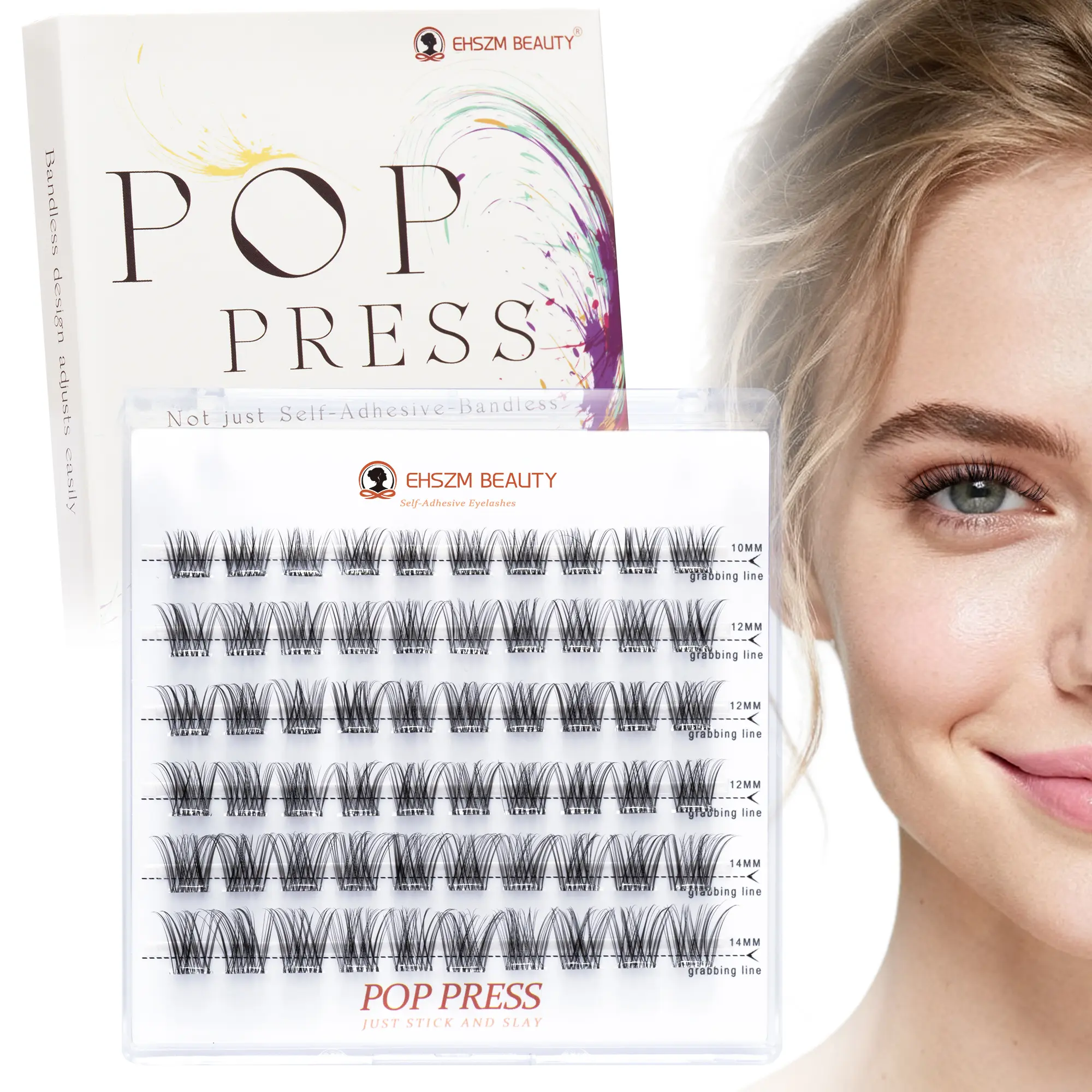 EHSZM BEAUTY Self-Adhesive Lash Clusters, No Glue Needed Press-On Eyelash Extensions, Lightweight with Seamless Invisible Band for Hooded Eyes & Cosmetic Use, Lash Extensions, Eyelashes Extensions