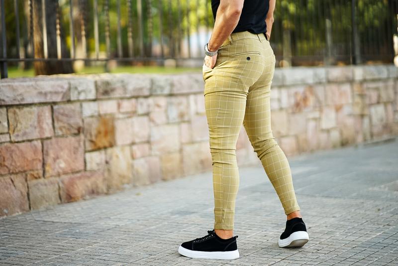 GINGTTO Mens Chinos Skinny Slim Fit High Waist Stretchy Plaid Dress Pants Comfortable Trouser