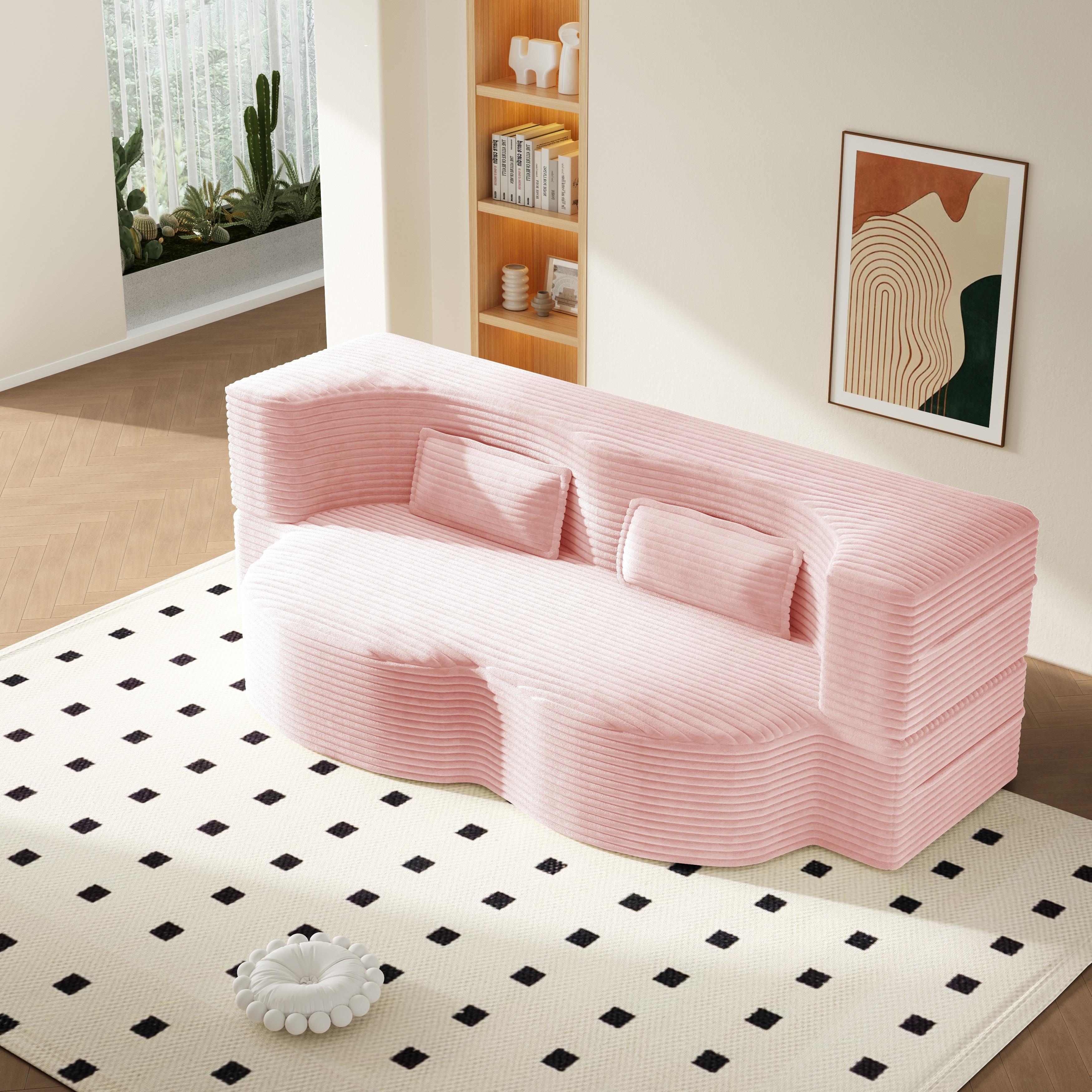 Eyisean 78in Corduroy Upholstered Padded Seat Sleeper Sofa Bed - Modern 2-in-1 Full-Size Foldable Durable Polyurethane Foam Mattress with 2 Pillows, Boneless Couch for Living Room/Dorms, 78"l x 54"w x 30"h, No Assembly Required for Everyday Relaxation