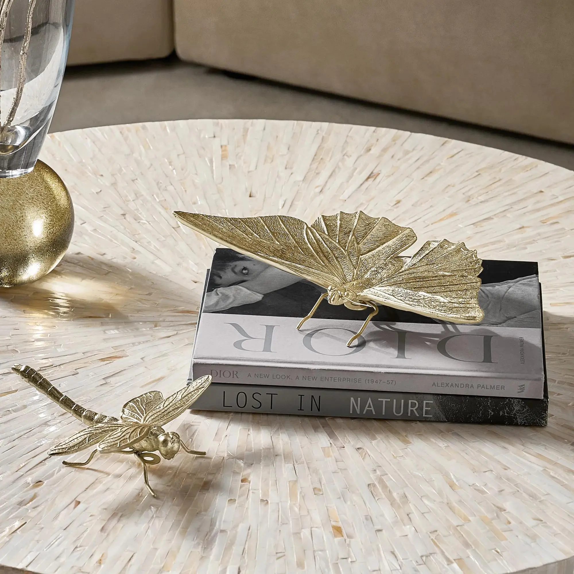Z Gallerie Glam Resin Gilt Butterfly-and-Dragonfly Decorative Statue Set - Wall Ornaments, Ring Hangers, Collectible Whimsical Decor, Interior Ornaments, House Decor Figurines for Living Room Bedroom