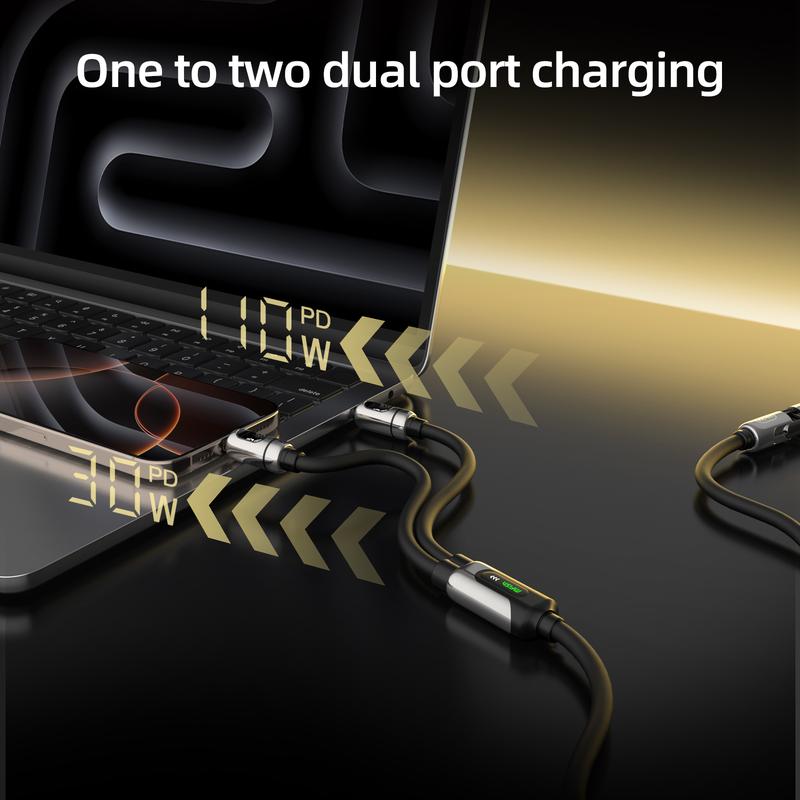 [Dual Device Charging] Gemini Dragon 140W Max Dual Type-C Cable with Power Monitor, for Laptop/Phone/Tablet, Ideal for Office & Travel