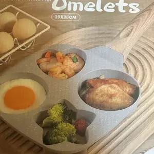 4-Cup Heart-Shaped Nonstick Egg Frying Pan - Silicone-Coated, Oil-Saving, Compact Kitchen Supplies with Wooden Handle, Multi-Section Omelet Maker for Eggs, Pancakes, Burgers, Easy-Clean Cookware (Wedding Gift Suitable), Campers